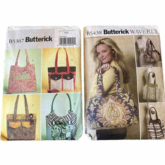 PATTERN Large Tote Handbag Purse Weekend Bag Grocery Bag NEW Butterick 5367 5438 - Picture 1 of 4